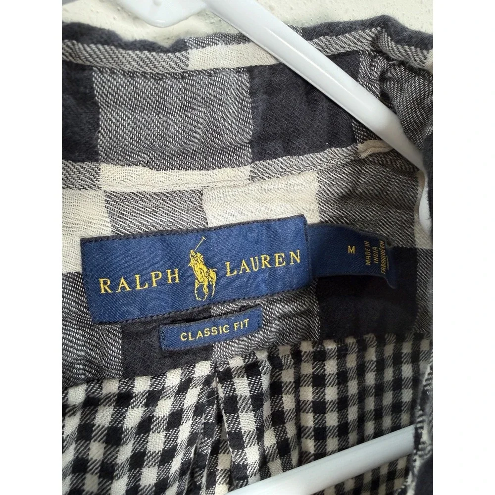 Ralph Lauren Shirt Men's Double-Faced Buffalo Plaid Black Cream Sz M SOFT!